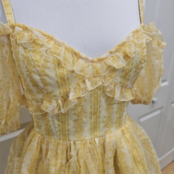 ~SOLD~Dolls Kill Sugar Thrillz SAMPLE Sense N' Sensibility Yellow Corset Dress S - Picture 3 of 14